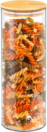 Wilmax Vorratsglas mit Deckel, 2er-Set, 2000 ml, Glas & Bambus, WL-888510/A2